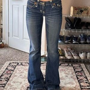 Vintage True Religion Joey Flare Jeans Youth Girls Size 14 Dark Wash Y2K